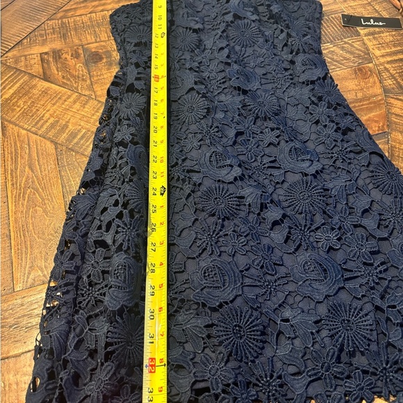 Lulu's NWT Halter Sheath Navy Dress with lace overlay . - Picture 7 of 11